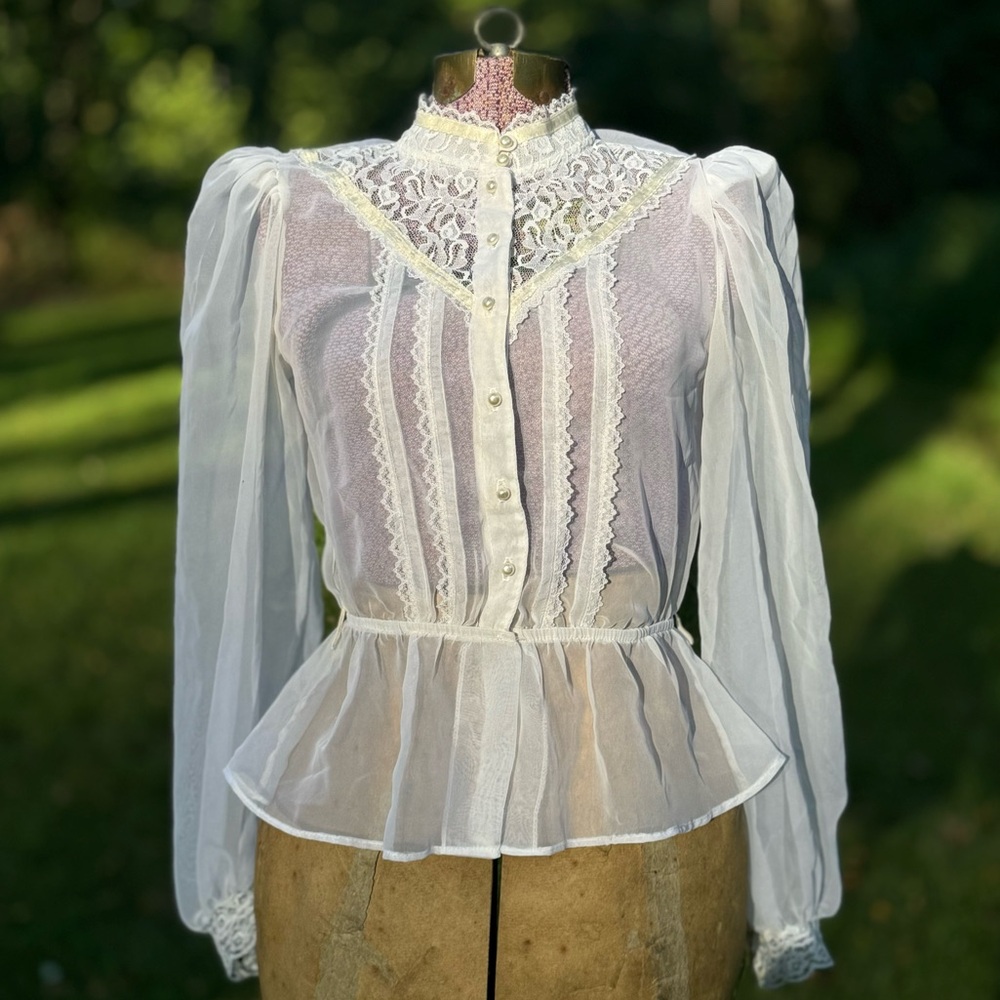 Vintage 50s sheer cottage coquette gunne sax style long sleeve prairie blouse